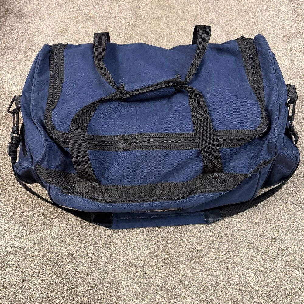 American Tourister Blue Canvas Duffel Bag Multi Pockets X-Large Handles & Strap